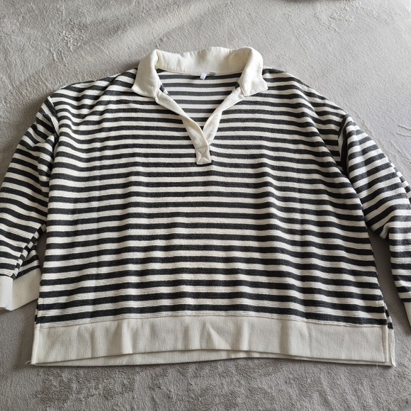 Cato Tops - Cato Dark Olive Green & Cream Striped Knit Top Sweater